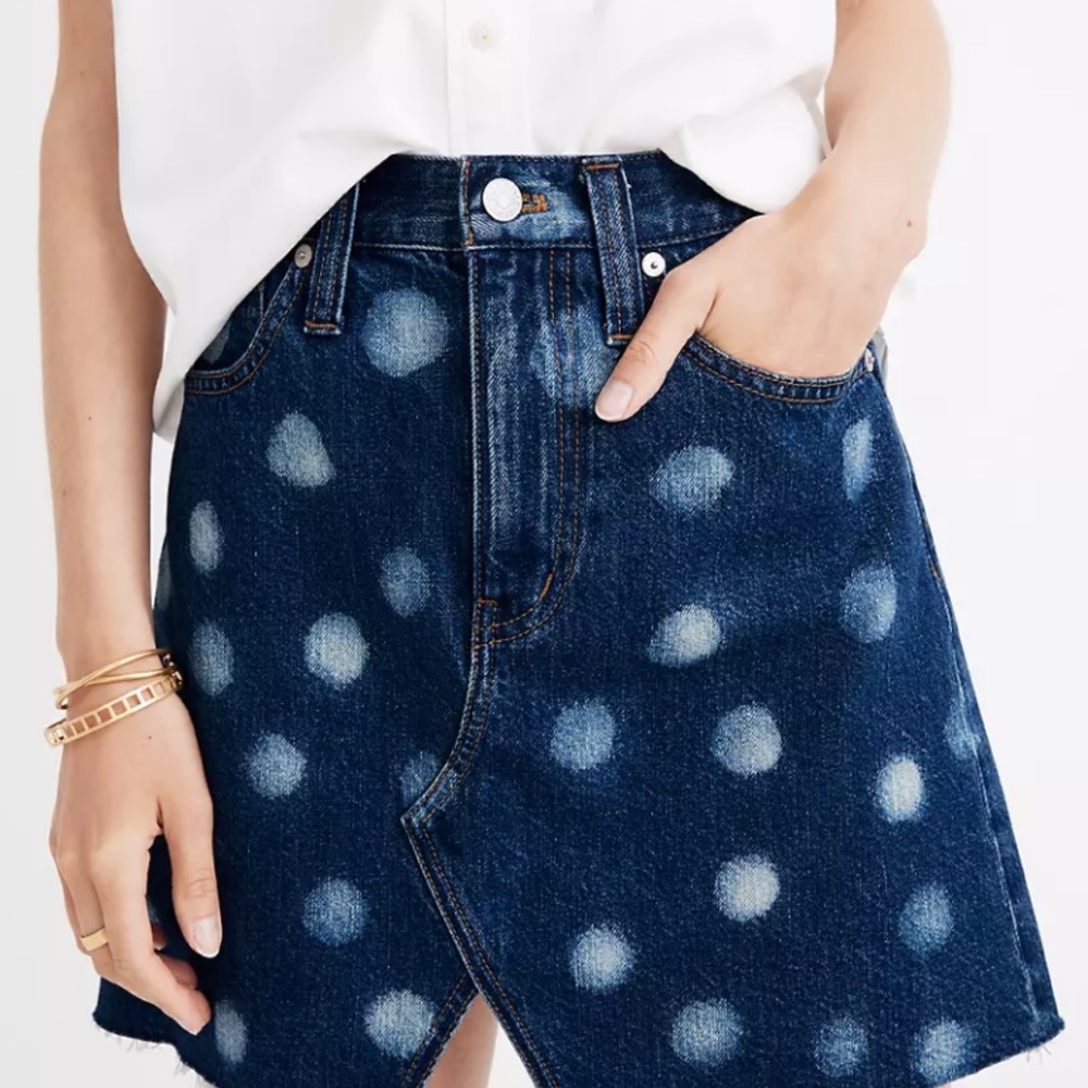 Madewell | Rigid Denim A-Line Mini Skirt: Polka Dot Edition